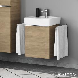 Geberit Renova Plan Waschtisch mit evineo ineo4 Waschtischunterschrank mit 1 Tür, mit Griff eiche, Waschtisch weiß
