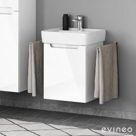 Geberit Renova Plan Waschtisch mit evineo ineo5 Waschtischunterschrank mit 1 Tür, mit Griffmulde weiß hochglanz, WT weiß