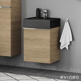 Scarabeo Teorema 2.0 Handwaschbecken mit Evineo ineo4 Waschtischunterschrank mit 1 Tür, mit Griff eiche, Waschtisch schwarz matt