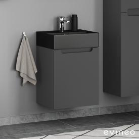 Scarabeo Teorema 2.0 Handwaschbecken mit evineo ineo5 Waschtischunterschrank mit 1 Tür, mit Griffmulde anthrazit matt, Waschtisch schwarz matt, mit BIO System Beschichtung