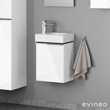 Geberit iCon Handwaschbecken mit Evineo ineo4 Waschtischunterschrank mit 1 Tür, mit Griff Front weiß hochglanz / Korpus weiß hochglanz, WT weiß, mit KeraTect