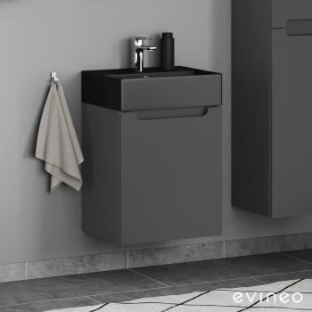 Scarabeo Teorema 2.0 Handwaschbecken mit Evineo ineo5 Waschtischunterschrank mit 1 Tür, mit Griffmulde Front anthrazit matt / Korpus anthrazit matt, WT schwarz matt, mit BIO System Beschichtung