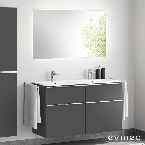 Evineo ineo4 Doppelwaschtisch mit Waschtischunterschrank mit Griff, mit LED-Spiegel Front anthrazit matt/verspiegelt / Korpus anthrazit matt