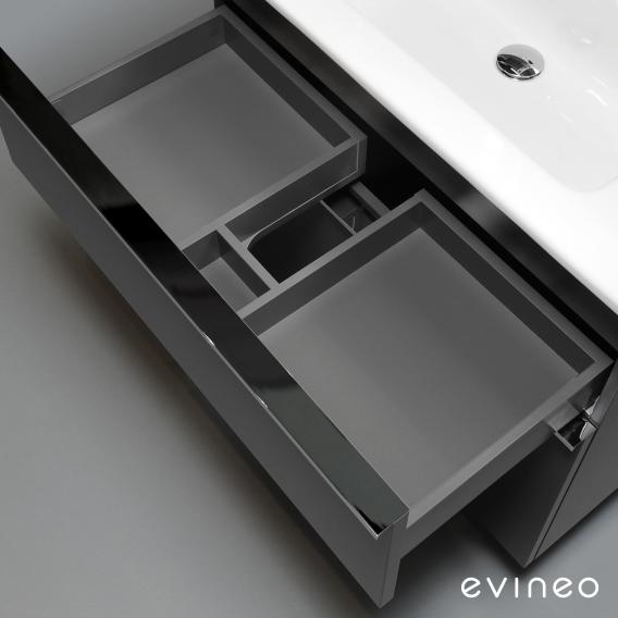 Evineo ineo4 Doppelwaschtisch mit Waschtischunterschrank mit Griff, mit LED-Spiegelschrank Front weiß hochglanz/verspiegelt / Korpus weiß hochglanz/verspiegelt