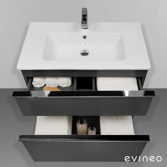 Evineo ineo4 Waschtisch mit Waschtischunterschrank mit Griff, mit LED-Spiegelschrank Front weiß hochglanz/verspiegelt / Korpus weiß hochglanz/verspiegelt