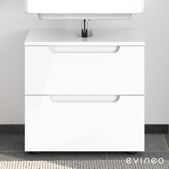 Evineo ineo5 Waschtischunterschrank ohne Waschtischanbindung mit 2 Auszügen, mit Griffmulde Front weiß hochglanz / Korpus weiß hochglanz