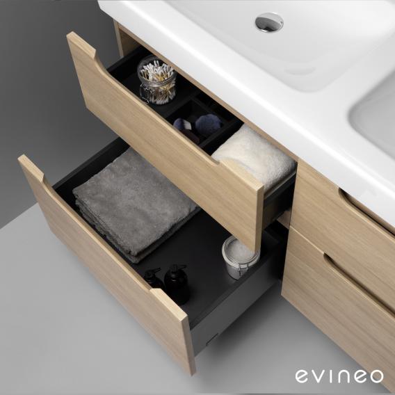 evineo ineo5 Waschtischunterschrank für Doppelwaschtisch mit 4 Auszügen, mit Griffmulde weiß hochglanz