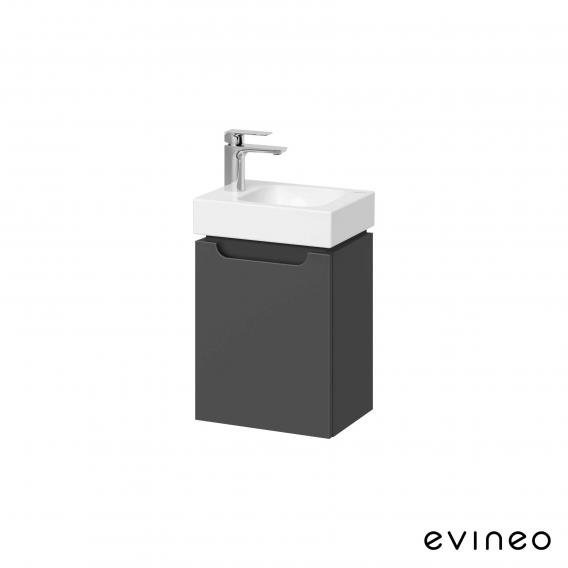 Geberit iCon Handwaschbecken mit evineo ineo5 Waschtischunterschrank mit 1 Tür, mit Griffmulde anthrazit matt, Waschtisch weiß, mit KeraTect