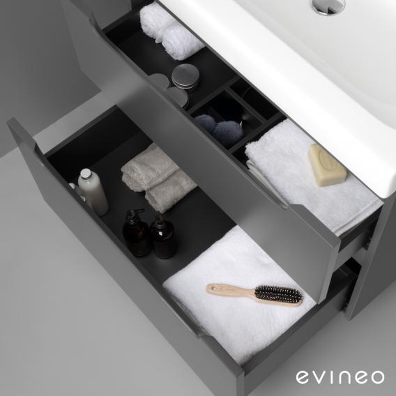 Geberit Xeno² Waschtisch mit evineo ineo4 Waschtischunterschrank mit 2 Auszügen, mit Griff weiß hochglanz, WT weiß, mit KeraTect, ohne Hahnloch