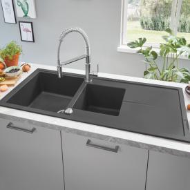 Grohe K400 Küchenspüle mit Restebecken und Abtropffläche, drehbar granit schwarz