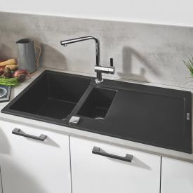 Grohe K500 Küchenspüle mit Restebecken und Abtropffläche, drehbar granit schwarz