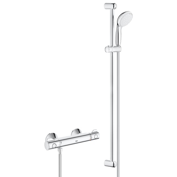 Grohe Grohtherm 800 Thermostat-Brausebatterie mit Brausegarnitur, für Wandmontage Höhe: 920 mm ...