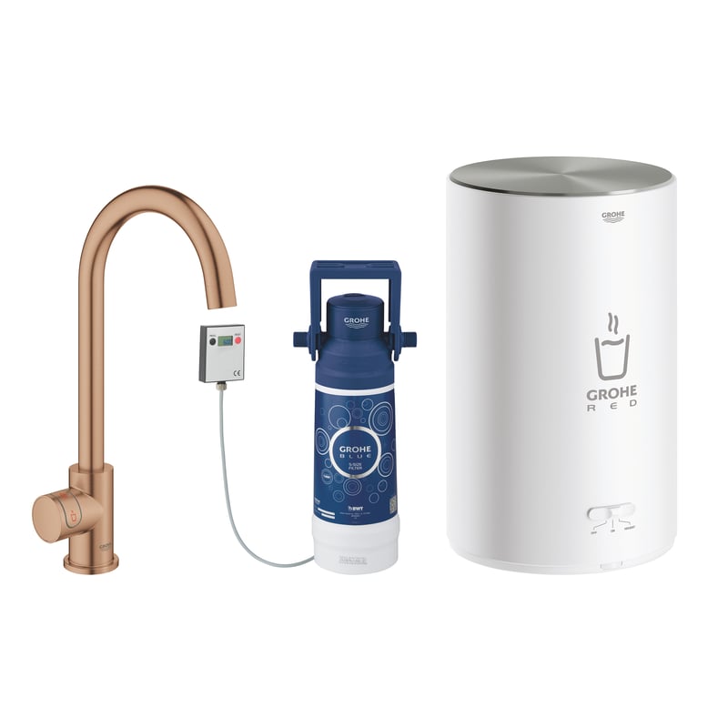 Grohe Red MONO die NEUE Küchenarmatur mit Filterfunktion für kochend heißes Wasser, C-Auslauf ...