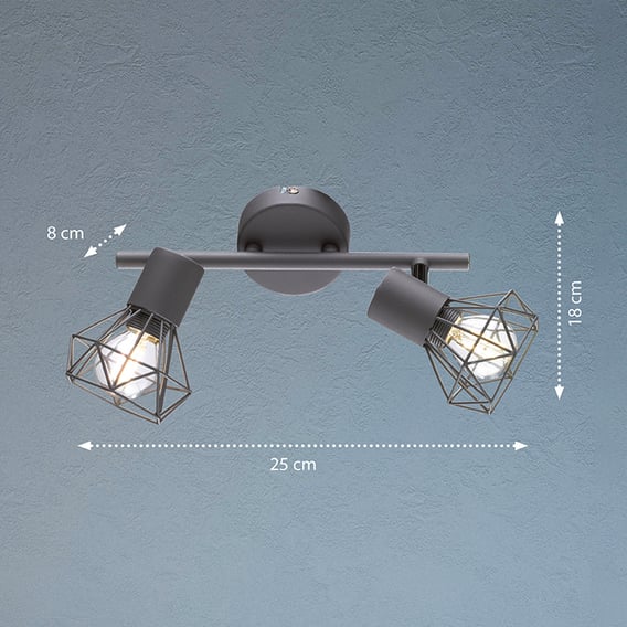 Fischer & Honsel Barra Spot Ran, Grigio Opaco, 2 Luci E14, 40W Max, Lampada Da Soffitto Industriale, 25x8x18 Cm - 6
