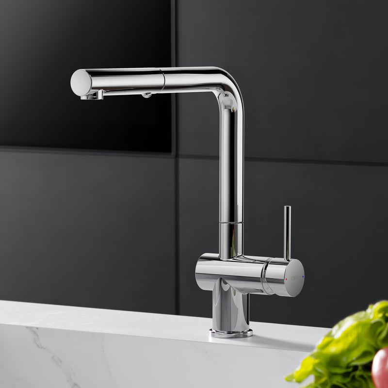 TS Brass 133X Schwenkbarer Schwanenhals-Auslauf In Chrom – Für Waschbecken, Mit Strahlregler