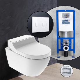 Geberit AquaClean Tuma Classic Komplett-SET Dusch-WC mit neeos Vorwandelement, Betätigungsplatte mit eckiger Betätigung in weiß