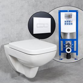 Geberit Renova Plan Wand-WC & Tellkamp WC-Sitz mit neeos Vorwandelement, Betätigungsplatte mit eckiger Betätigung in weiß, WC mit Spülrand