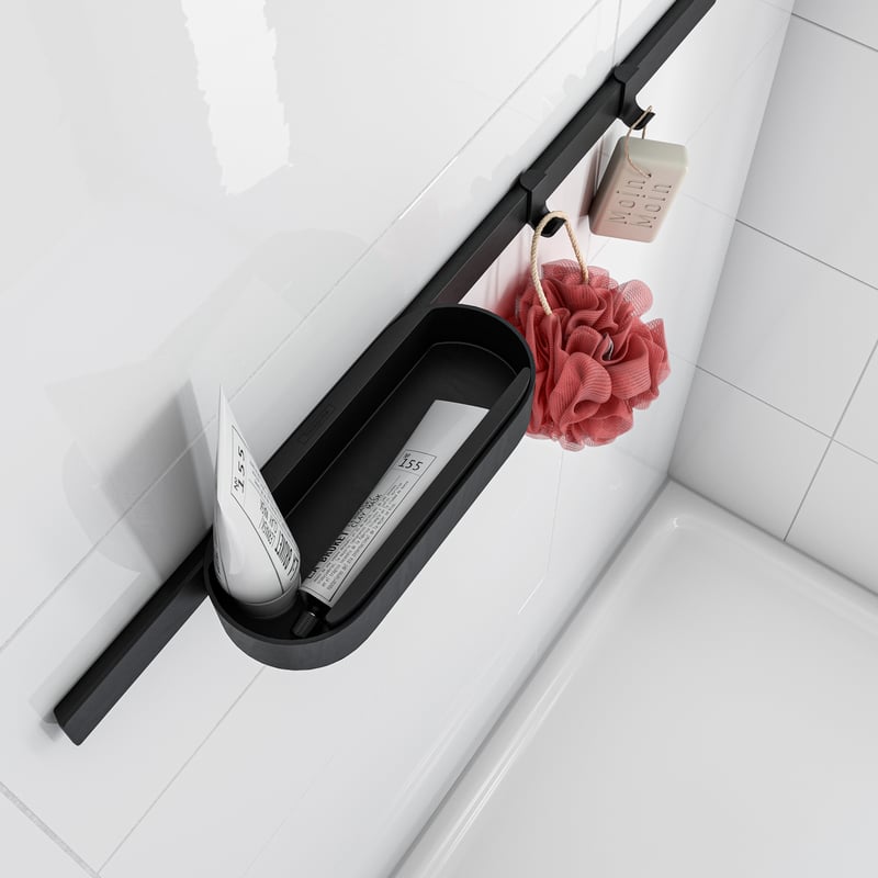 Hansgrohe Wallstoris Wandstange Mit Ablagekorb Duschabzieher Und Haken Schwarz Matt 27967670