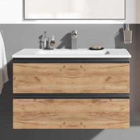 Ideal Standard Connect E Waschtisch mit Waschtischunterschrank mit 2 Auszügen eiche hell dekor, Griff anthrazit