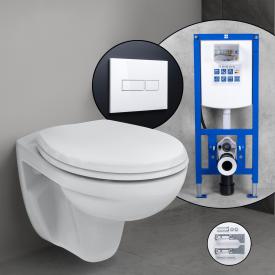 Ideal Standard Eurovit Komplett-SET Wand-WC mit neeos Vorwandelement, Betätigungsplatte mit eckiger Betätigung in weiß, mit Spülrand