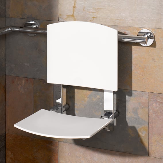 Sedile Doccia Pieghevole Keuco Plan Care 34982 Con Schienale, Montaggio A Parete, Alluminio/Grigio Chiaro