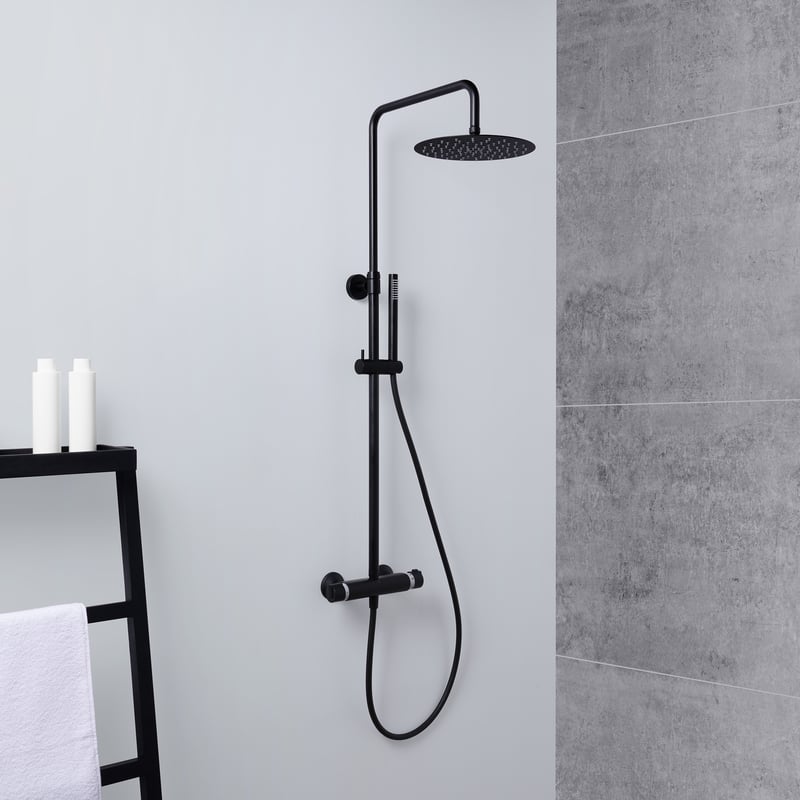 Metaform Top Line Duscharm Rund – 35 Cm Länge, Schwarz Matt, Für Duschkopf-Montage
