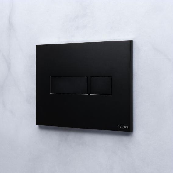 Kartell by LAUFEN Komplett-SET Wand-WC mit neeos Vorwandelement, Betätigungsplatte mit eckiger Betätigung in schwarz matt, WC in schwarz matt