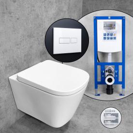 Premium 100 Komplett-SET Wand-WC mit neeos Vorwandelement, Betätigungsplatte mit eckiger Betätigung in weiß