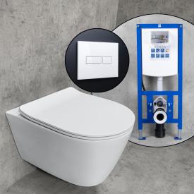 Premium 100 Komplett-SET Wand-WC mit neeos Vorwandelement, Betätigungsplatte mit eckiger Betätigung in weiß