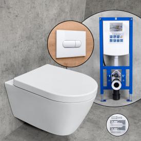 Premium 100 Komplett-SET Wand-WC mit neeos Vorwandelement, Betätigungsplatte mit ovaler Betätigung in weiß