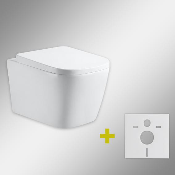 PREMIUM 100 Wand-Tiefspül-WC-SET mit Montagezubehör, spülrandlos, eckig, mit WC-Sitz