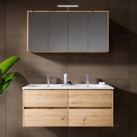 Riho Porto Wave Doppelwaschtisch mit Waschtischunterschrank und Spiegelschrank eiche hell
