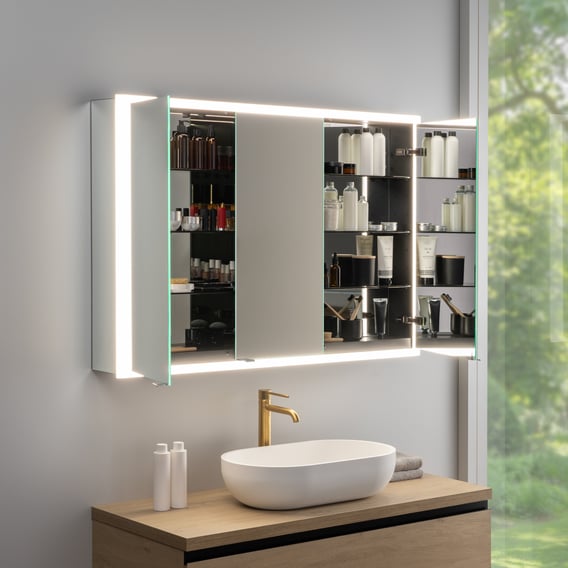 rivea Dia Spiegelschrank B: 120 cm mit 3 Türen, mit umlaufender Beleuchtung, für die Schweiz