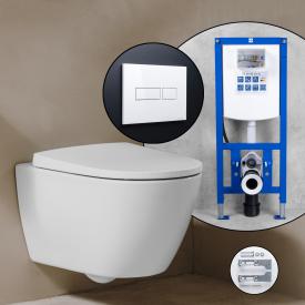 Roca Ona Komplett-SET Wand-WC mit neeos Vorwandelement, Betätigungsplatte mit eckiger Betätigung in weiß, WC in weiß mit Supraglaze®