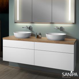 Sanipa 2morrow Waschtischunterschrank für 2 Aufsatzwaschtische mit 4 Auszüge weiß matt/weiß soft, Abdeckplatte eiche kansas
