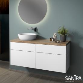 Sanipa 2morrow Waschtischunterschrank für Aufsatzwaschtisch mit 4 Auszügen weiß matt/weiß soft, Abdeckplatte eiche kansas