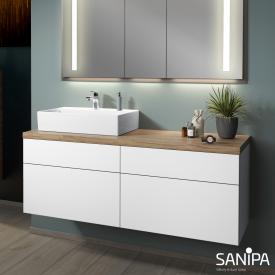 Sanipa 2morrow Waschtischunterschrank für Aufsatzwaschtisch mit 4 Auszügen weiß matt/weiß soft, Abdeckplatte eiche kansas