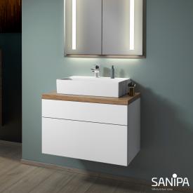 Sanipa 2morrow Waschtischunterschrank für Aufsatzwaschtisch mit 2 Auszügen weiß matt/weiß soft, Abdeckplatte eiche kansas