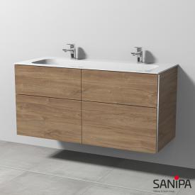 Sanipa 3way Doppelwaschtisch Finion mit Waschtischunterschrank mit 4 Auszügen eiche kansas, mit Griffmulde