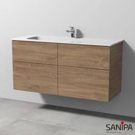 Sanipa 3way Waschtisch Design mit Waschtischunterschrank mit 4 Auszügen eiche kansas, mit Tip-On-Technik