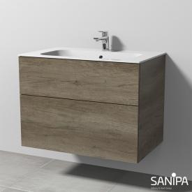 Sanipa 3way Waschtisch Finion mit Waschtischunterschrank mit 2 Auszügen eiche nebraska, mit Tip-On-Technik