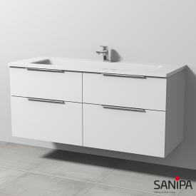 Sanipa 3way Waschtisch mit Waschtischunterschrank mit 4 Auszügen weiß soft, mit Griffleiste