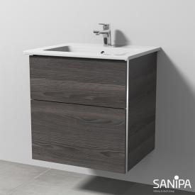 Sanipa 3way Waschtisch Venticello Waschtischunterschrank mit 2 Auszügen pinie schwarz, mit Griffmulde