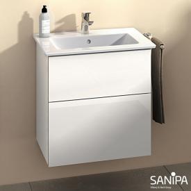 Sanipa 3way Waschtisch Venticello Waschtischunterschrank mit 2 Auszügen weiß glanz, mit Tip-On-Technik