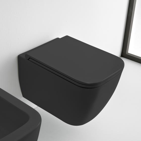 Scarabeo Teorema 2.0 Wand-Tiefspül-WC mit WC-Sitz, ohne Spülrand schwarz matt, mit BIO System Beschichtung