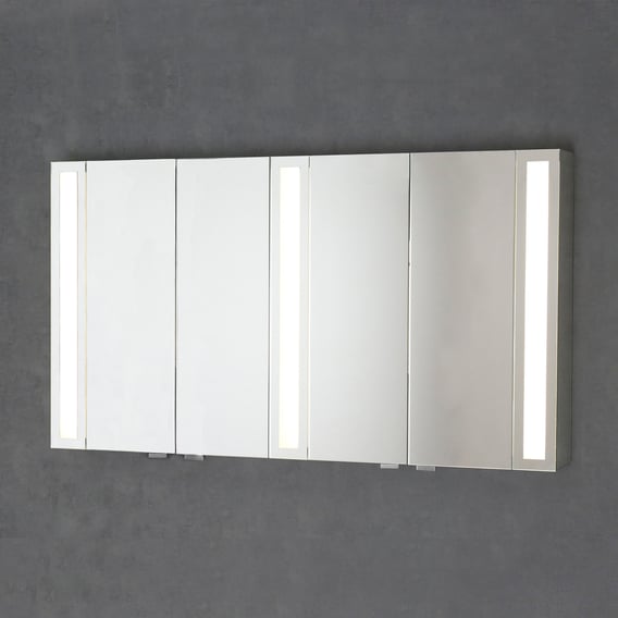 Sprinz Silver-Line Aufputz Spiegelschrank mit LED-Beleuchtung mit 4 Türen Korpus verspiegelt ...