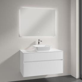 Villeroy & Boch Artis Aufsatzwaschtisch mit Embrace Waschtischunterschrank und More to See Lite Spiegel glossy white/verspiegelt, Griffmulde weiß matt, WT weiß, mit CeramicPlus