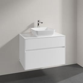 Villeroy & Boch Artis Aufsatzwaschtisch mit Embrace Waschtischunterschrank mit 2 Auszügen glossy white, Griffmulde weiß matt, WT weiß, mit CeramicPlus