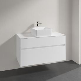 Villeroy & Boch Collaro Aufsatzwaschtisch mit Embrace Waschtischunterschrank mit 2 Auszügen glossy white, Griffmulde weiß matt, WT weiß
