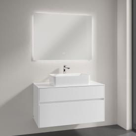 Villeroy & Boch Collaro Aufsatzwaschtisch mit Embrace Waschtischunterschrank und More to See Lite Spiegel glossy white/verspiegelt, Griffmulde weiß matt, WT weiß